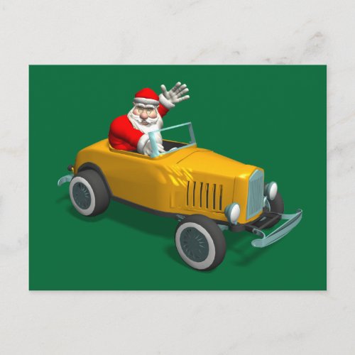 Santa Claus Driving A Hot Rod Holiday Postcard