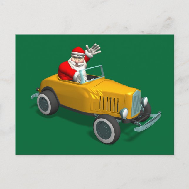 Santa Claus Driving A Hot Rod Holiday Postcard (Front)