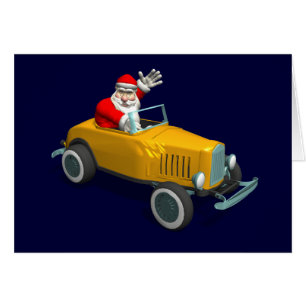 Santa Claus Driving A Hotrod Cards