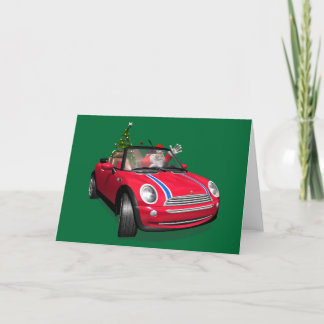 Santa Claus Driving A Mini Holiday Card