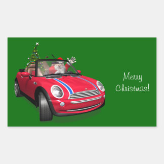 Santa Claus Driving A Mini Rectangular Sticker