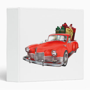 Santa Claus driving a retro car with giftsb 3 Ring Binder