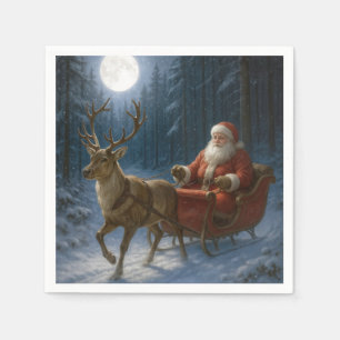 Santa Claus Driving a Sleigh In Moonlight Napkins