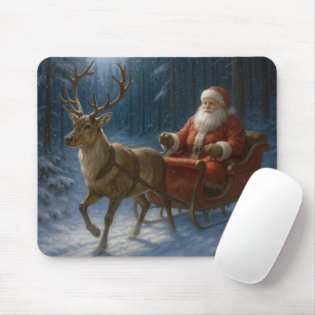 Santa Claus Driving a Sleigh Mouse Pad (With Mouse)