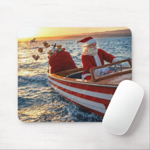 Santa Claus Driving a Speedboat Mouse Pad