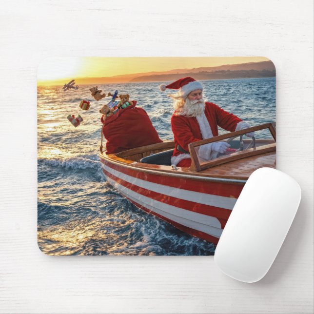 Santa Claus Driving a Speedboat Mouse Pad (With Mouse)
