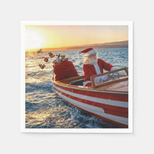 Santa Claus Driving a Speedboat Napkins