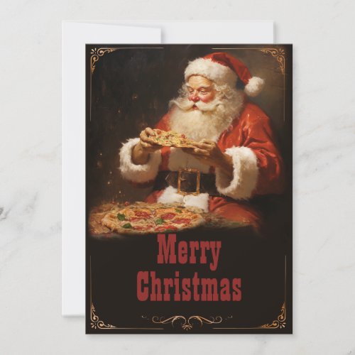 Santa Claus Eating Pizza Holiday Card