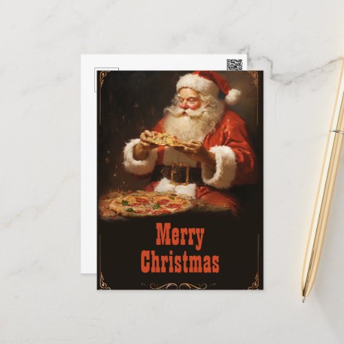 Santa Claus Eating Pizza Postcard