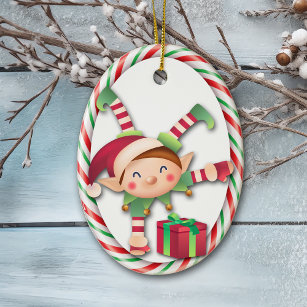 Santa Claus Elf Christmas Candy Stripe Ornament