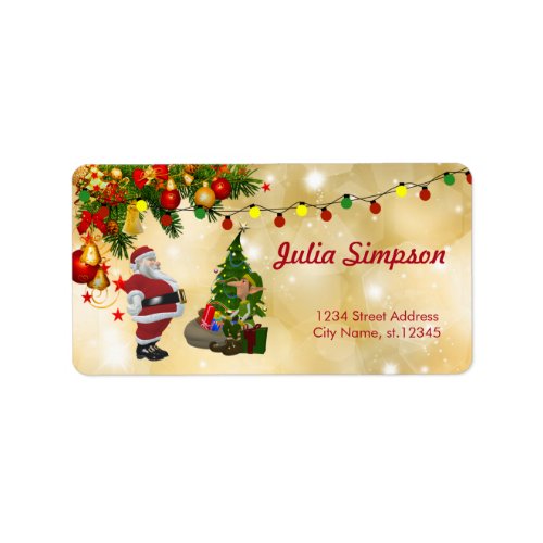 Santa Claus  Elf Gold Shiny Christmas Label