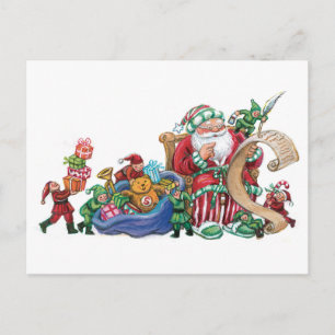 Santa Claus, Elves and Toys Christmas Postcard