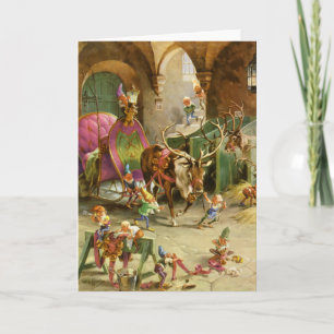 Santa Claus' Elves In HIs North Pole Workshop Holiday Card