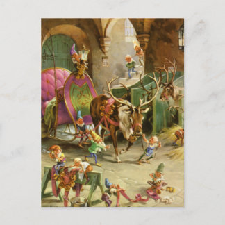 Santa Claus' Elves In HIs North Pole Workshop Holiday Postcard