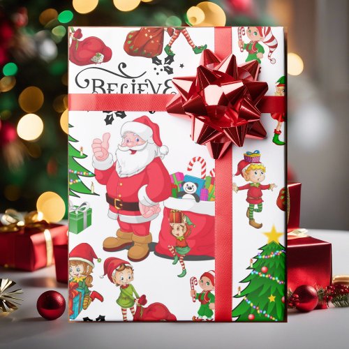 Santa Claus  Elves on Christmas Eve _ Believe Wrapping Paper