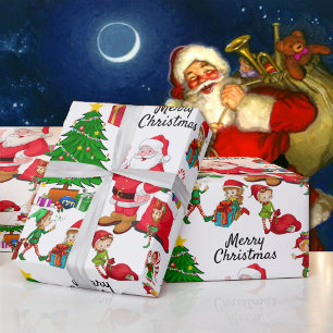 Santa Claus & Elves on Christmas Eve Delivery Wrapping Paper