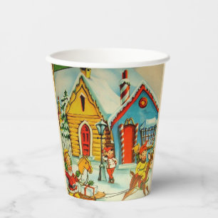Santa Claus Elves Vintage Christmas Illustration Paper Cups