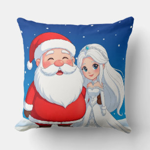 Santa Claus Embracing a Snow Queen Throw Pillow
