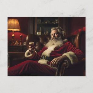 Santa Claus Enjoying a Festive Drink Holiday Postcard