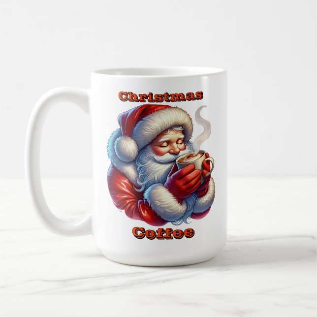 Santa Claus Enjoying a Warm Drink on a Winter Day Coffee Mug (Left)