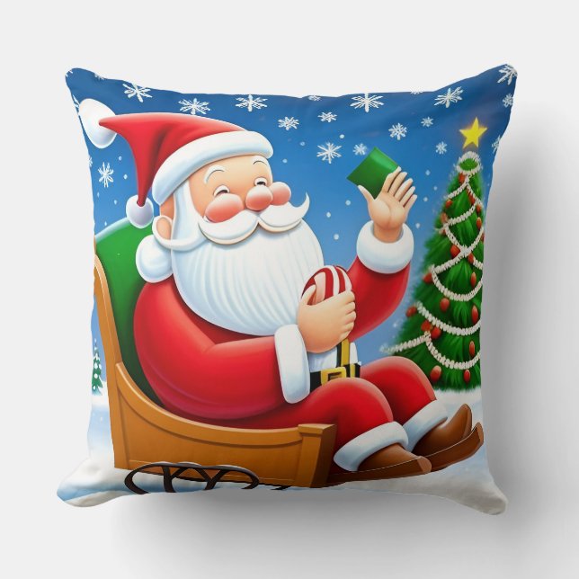 Santa Claus Enjoying Christmas Eve Throw Pillow (Front)