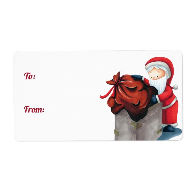 Santa Claus Entering the Chimney Christmas Gift Label (Front)