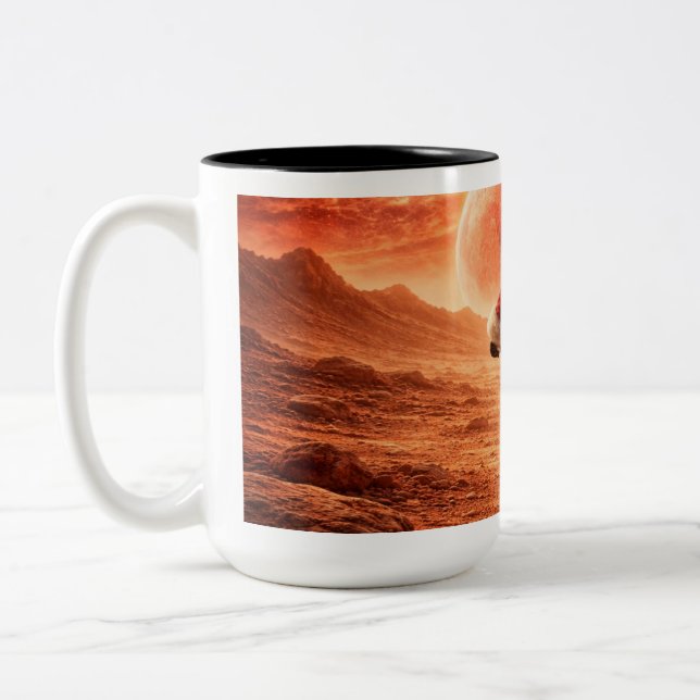 Santa Claus Explores Orange Planet Two-Tone Coffee Mug (Left)