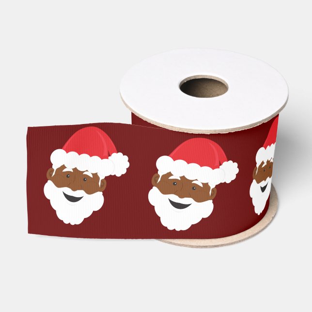 Santa Claus Face Burgundy Brown Skin Christmas Grosgrain Ribbon (Spool)