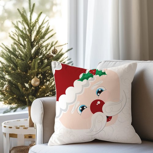 Santa Claus Face Christmas Throw Pillow