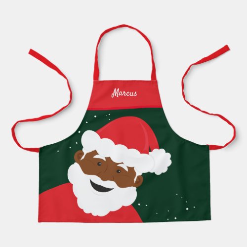 Santa Claus Face Green Brown Skin Name Christmas Apron