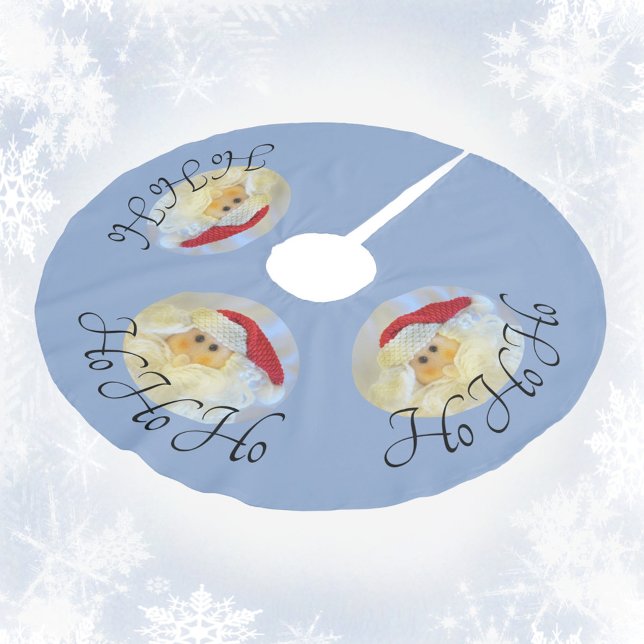 Santa Claus Face Ho Ho Ho Pale Blue Brushed Polyester Tree Skirt (Creator Uploaded)