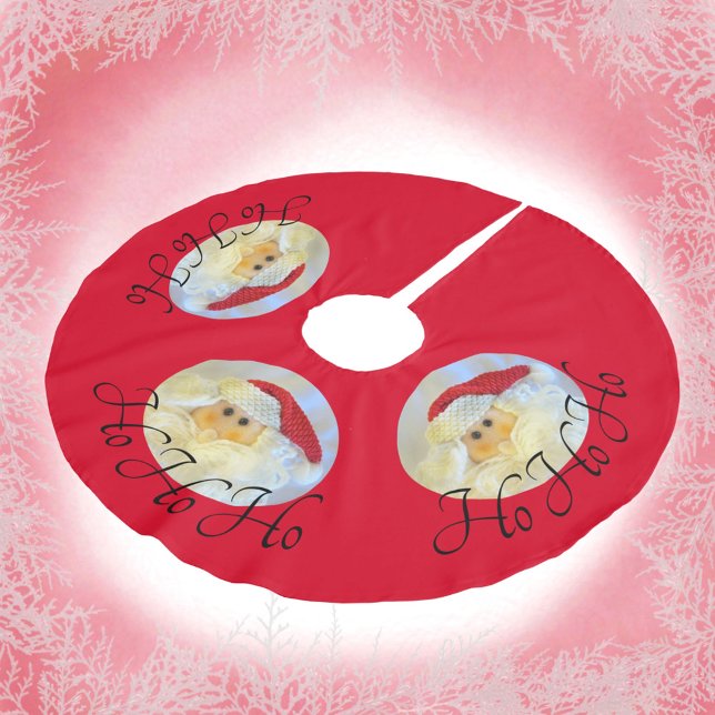 Santa Claus Face Ho Ho Ho Red Brushed Polyester Tree Skirt (Creator Uploaded)