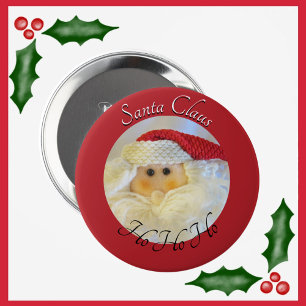 Santa Claus Face Ho Ho Ho with Name Red Christmas Button