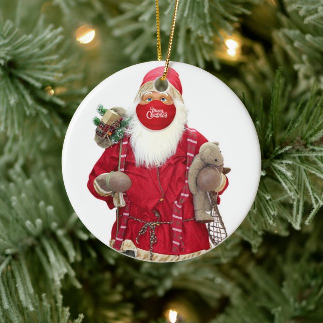 Santa Claus Face Mask Ceramic Ornament (Tree)