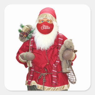 Santa Claus Face Mask Square Sticker