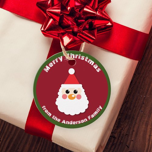 Santa Claus Face on Red Merry Christmas Favor Tags