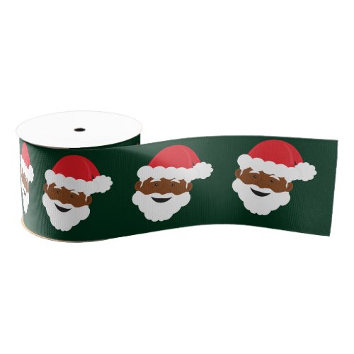 Santa Claus Face Red Green Brown Skin Christmas Grosgrain Ribbon