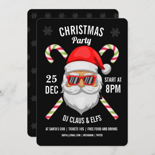 Santa claus face sunglasses sweet cane invitation