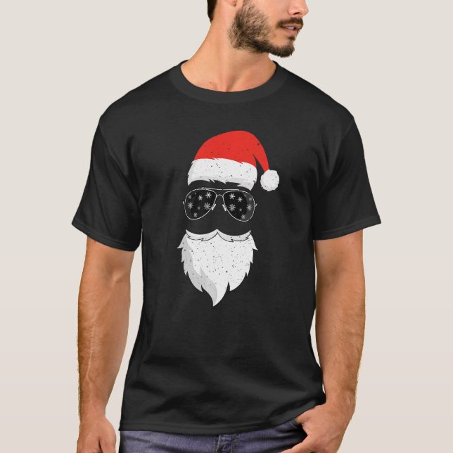Santa Claus Face Sunglasses with Beard Christmas M T-Shirt (Front)
