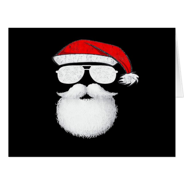Santa Claus Face Sunglasses With Hat Beard Christm Cards (Front Horizontal)