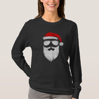 Santa Claus Face Sunglasses with Hat Beard Christm T-Shirt