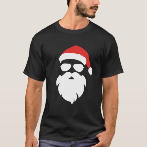 Santa Claus Face Sunglasses With Hat Beard Funny C T_Shirt