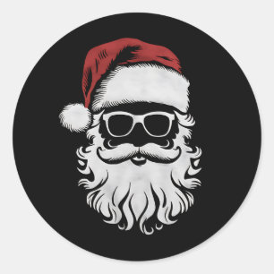 Santa Claus Face Sunglasses With Hat Beard Xmas Classic Round Sticker