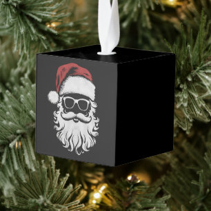 Santa Claus Face Sunglasses With Hat Beard Xmas Cube Ornament