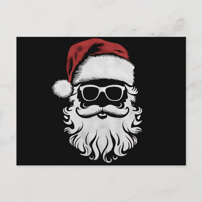 Santa Claus Face Sunglasses With Hat Beard Xmas Holiday Postcard (Front)