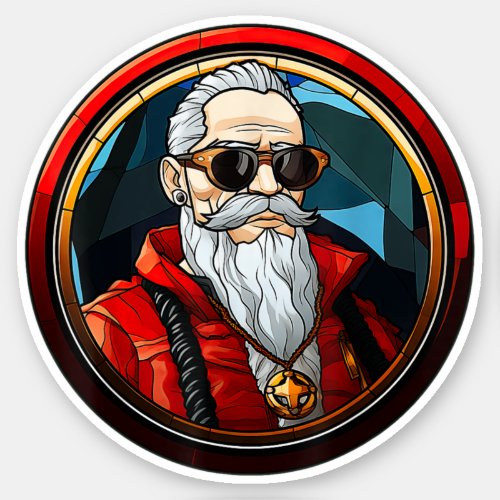 Santa Claus Face Sunglasses with Hat Beard Xmas Sticker