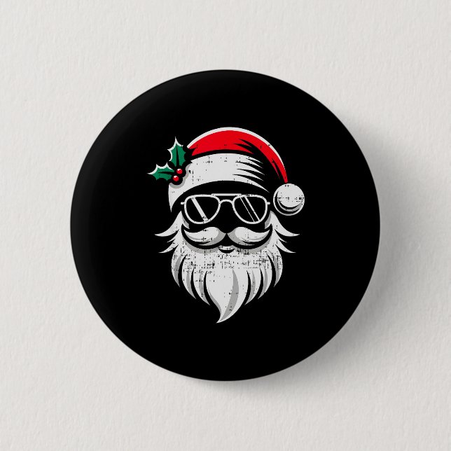 Santa Claus Face Sungles With Hat Beard Christmas  Button (Front)