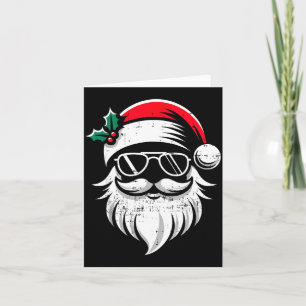 Santa Claus Face Sungles With Hat Beard Christmas Card