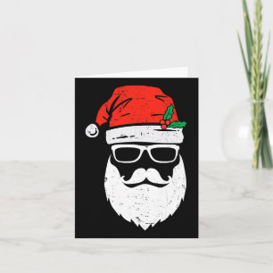 Santa Claus Face Sungles With Hat Beard Christmas  Card