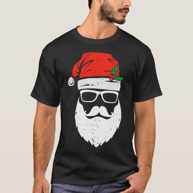 Santa Claus Face Sungles With Hat Beard Christmas  T-Shirt (Front)